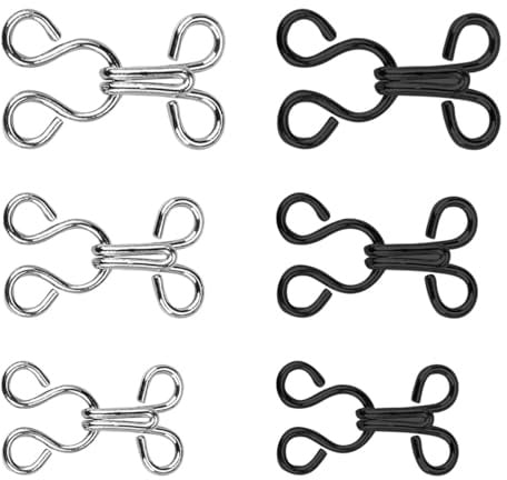 Henyall Sewing Hooks and Eyes Closure, 12 Pairs Metal Hook and Eye Fastenings for Clothes, 3 Sizes Bra Hooks and Eyes for Sewing, Repairing Bras, Trousers, Skirts, Coats (Silver, Black)