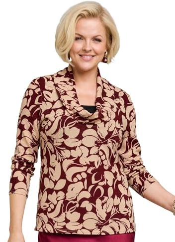 Chums Ladies Brushed Cowl Neck Print Top Long Sleeve Warm Handle Fabric Wine 20