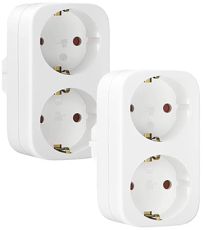NonKob Doppelstecker für Steckdose, 2 Stück Steckdosenadapter, Mehrfachstecker für Küche Büro