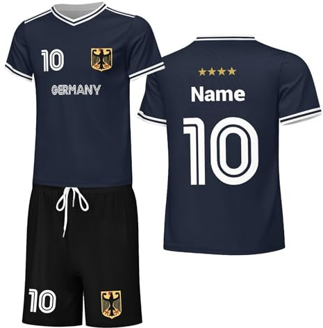 Personalisiertes Deutschland Fußballtrikot Set T Shirt + Shorts Für Jugendliche & Erwachsene,Individuelles Namen & Nummer, 2026 Herren Damen Fussball Fans Training Sport Trikot