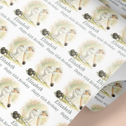 Personalised Lawn Bowls Wrapping Paper for Her – Any Name Any Age – Bowls Gift Wrap (1mt)
