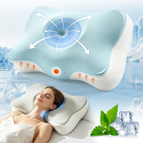 EASICUTI Nackenkissen Kopfkissen, Ergonomisches Kissen mit 2 kühlenden Waschbaren Bezügen Memory Foam Nackenstützkissen Schmetterlingskissen für Seiten, Rücken & Bauchschläfer, 2 Höhenstufen