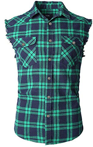 NUTEXROL Lässiges Flanellhemd für Herren, kariert, ärmellos, Übergröße, Marineblau und Grün, Klein