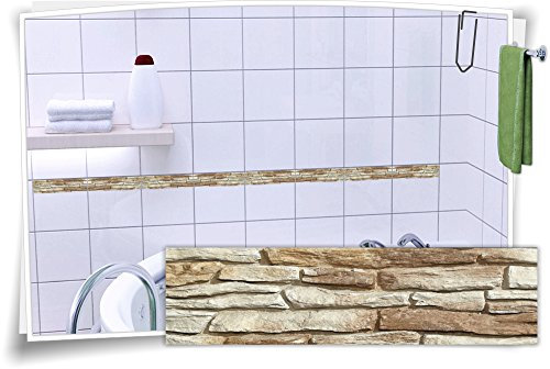 Medianlux Fliesenaufkleber Fliesenbordüre Bordüre Fliesen Granit Mramor Stein Aufkleber, 4 Stück, 20x5,2cm (BxH)