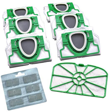 FSProdukte Set di 6 sacchetti per aspirapolvere, 5 strati, 1 filtro di protezione del motore e 6 blocchi profumati adatti per Folletto Folletto Vorwerk VK 200 VK200 FP 200 FP200 VK220S VK 220S