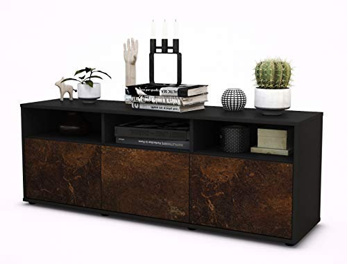 Stil.Zeit TV Schrank Lowboard Andrina, Korpus anthrazit matt, Front Industrie-Design Rost (135x49x35cm), Push to Open Technik