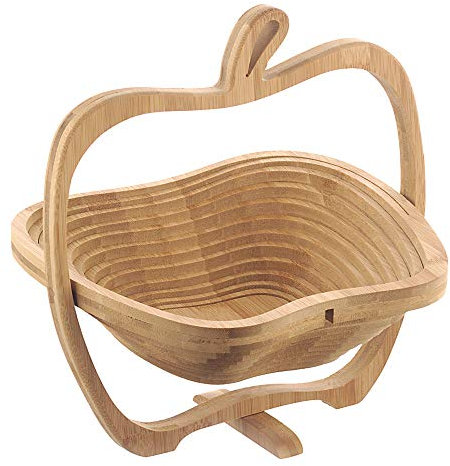 MonsterCadeaux - Panier à fuits Pliable - Pomme - Corbeille à Fruits - Dessous de Plat en Bambou - Ustensile de Cuisine - Bois - Idée Cadeau Originale - Homme - Femme