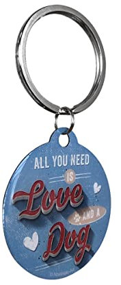 Nostalgic-Art Retro Schlüsselanhänger Rund, PfotenSchild – Love Dog – Geschenk-Idee für Hunde-Besitzer, aus Metall, Vintage-Design, Ø 4 cm