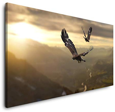 Adler in einer Gebirgslandschaft 120x 60cm Panorama Leinwand Bild XXL Format Wandbilder Wohnzimmer Wohnung Deko Kunstdrucke