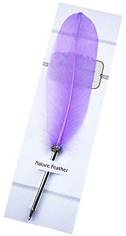 OPENDGO Stylo à bille à plume - Encre noire vintage - Plaqué raffiné - Pour l'écriture scolaire, cadeau de mariage - Violet clair