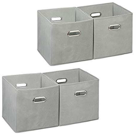 4 x Aufbewahrungsbox, Regalkorb ohne Deckel, Faltkiste mit Griff, Regalbox faltbar, Stoffbox quadratisch, 30 cm, grau