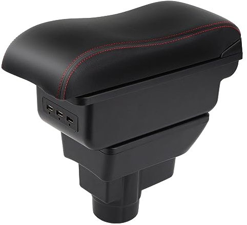 YJYWZH Auto Armlehnen für Opel Corsa D 2006-2014 Armlehne Doppelschicht Mittelkonsole Große Aufbewahrungsbox mit 3 USB-Ladeanschluss Schwarz