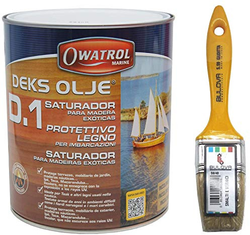 OWATROL® D1 - Olio saturatore trasparente opaco, Impregnate per legno, Protezione a lunga durata, per uso esterno e interno – Made in EU (1L + pennello)