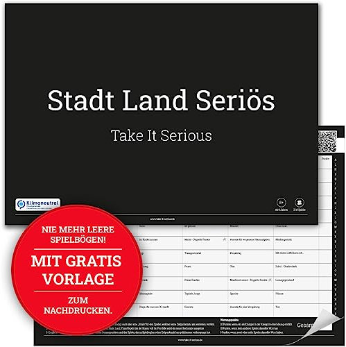 Take It Serious - Stadt Land Seriös. Das Stadt Land Fluss Familienspiel. Mit 72 lustigen Kategorien. Familienpaß für Jugendliche und Erwachsene. 50 Seiten im DIN A4 Block