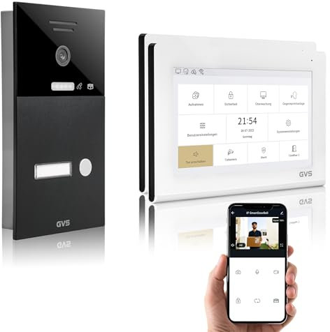 GVS - IP Video Türsprechanlage mit Türöffner, HD Kamera, 2X 7 Zoll Monitor & App - Smarte Video Türklingel mit Kamera & Gegensprechanlage für 1 Familienhaus (AVS1322U)
