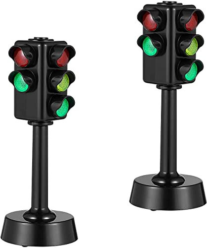 TOYANDONA Traffic Lights for Kids, 2Pcs Mini Stop Light Lamp Simulation Road Light Safety Traffic Maker Crosswalk Signal Model Toy, Early Education Toys for Toddler Party Favor