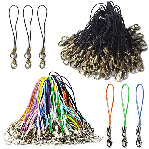 Anyasen Handy Anhänger 200 Stück Handyanhänger Handyband Aufhängen DIY Handy Lanyard Hand Wrist Strap Lanyards mit EIN Ende des Karabinerverschluss für DIY Schmuck Zubehör