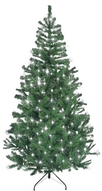 5ft/150cm Prelite Künstlichen Weihnachtsbaum Alaskan Pine Grün 350 Spitzen Xmas Home Dekorationen 1,5m, 130 Weiße LEDs Metallständer