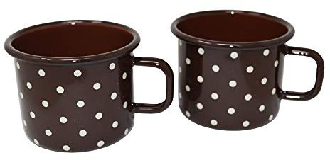 2 tazas de metal esmaltado marrón chocolate con lunares – 500 ml