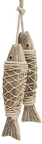 Dongzhi 2 Stück Holzfisch-Dekor, Wandbehang, Holzfische als Heimdekoration, nautisches Strand-Thema, Wandornament (S)
