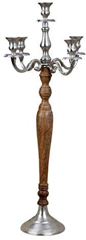 Chandelier à 5 Branches Candélabre en Bois et métal Brun/argenté Hauteur 80 cm