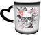 Oaieltj Tasse à changement de chaleur, motif tête de mort et fleurs, tasse à café sensible à la chaleur, tasse à thé au lait, tasses à café magiques, tasses coupées