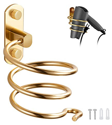 Rhinocerosdance Porte Sèche Cheveux Support de Sèche Cheveux Mural en Aluminium Support de Câble pour Cuisine Salle de Bain Accessoires de Salle de Bain(Or)