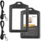 Teskyer 2 Pièces Double Face Transparent Porte Badge, Porte Badge Tour de Cou, avec Lanière en Nylon, pour le travail, Affaires, Bus, Pass, Noir