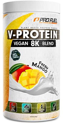 Vegan Protein – MANGO - V-Protein 8K Blend - unglaublich lecker & cremig - mit Protein aus Sonnenblume, Reis, Erbse, Hanf, Kürbis uvm. - pflanzliches Proteinpulver mit 78% Eiweiß