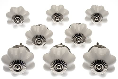 Mango Tree - Set of Plain Flower White Ceramic Cupboard Knobs x Pack 8