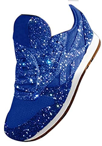 ORANDESIGNE Dunkelblau Damen Pailletten Sneaker Flach Schuhe Freizeit Schnürer Sportschuhe Glänzende Schuhe Laufschuhe Sneaker (Dunkelblau, Numeric_39)
