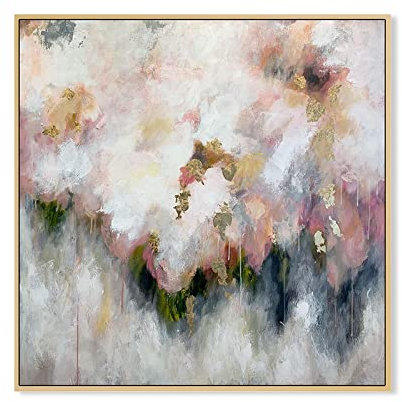 Handgemalte Acrylbilder, Rosa Textur Blume Cluster Goldfolie Impressionismus Moderne Abstrakte Kunstwerke 100 % Original Handgemalte Ölgemälde Auf Leinwand Wandkunst Für Wohnzimmer Schlafzimmer