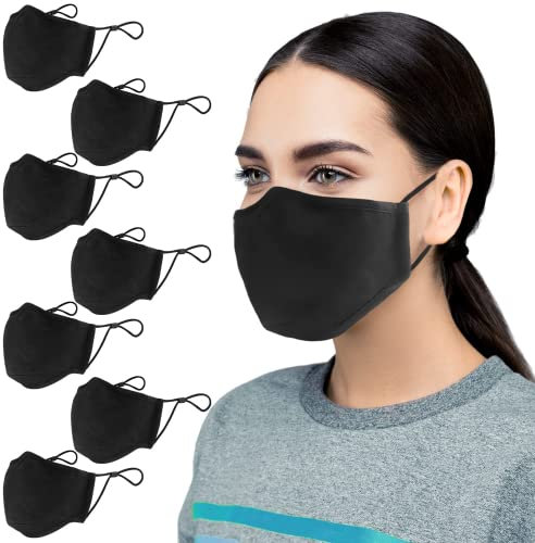 ANSTA Stoffmaske, 7-teilig, waschbar, Gesichtsmasken aus Baumwolle, multifunktional, für Damen und Herren, waschbar, wiederverwendbar, Unisex, verstellbar, staubdicht, Schwarz