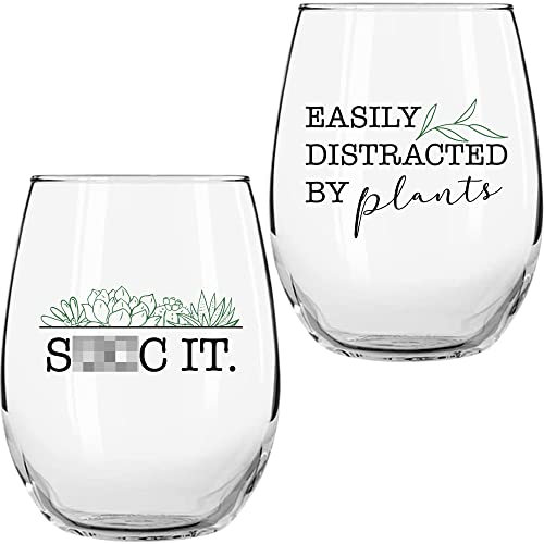 Plant Lady Sukkulenten Kaktus Geschenke für Frauen - Set mit 2 lustigen Weingläsern 425 ml (leicht von Pflanzen ablenken)