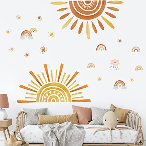 wondever Wandtattoo Regenbogen Sonne Wandaufkleber Boho Sterne Kinderzimmer Wandsticker Wanddeko für Babyzimmer Mädchen Schlafzimmer