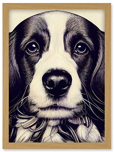 Doppelganger33 LTD Springer Spaniel Puppy Dog Portrait Drawing Artwork Framed Wall Art Print A4