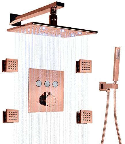 XJTNLB Colonne de Douche Sans Robinetterie Mitigeur Douche Encastrable Thermostatique avec Tête de Douche Or Rose