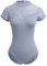 IMEKIS Damen Ballett Trikot Kurzarm Blumenspitze Ballettanzug Einfarbig Gymnastik Trikots mit Abnehmbaren BH-Polster Einteilig Tanz Body Sportlich Rückenfrei Ballerina Tanzkleidung Kostüm Grau S