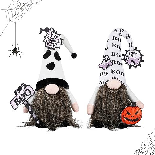 FZQBEY Halloween Deko Wichtel, Halloween Zwerg Plüsch, Gesichtslose Zwerge Puppe mit Boo und Kürbis Deko, Handgefertigt Halloween Zwerg Plüsch Deko, für Halloween Dekoration Party Deko (Boo+Kürbis)