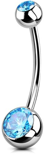 OUFER Body Piercing Titanium Bauchnabelpiercing 10/12/14/16mm Internally Navel Bars Piercing 14G/1.6MM Nabelpiercing Aqua CZ Belly Bars Piercing Jewellery