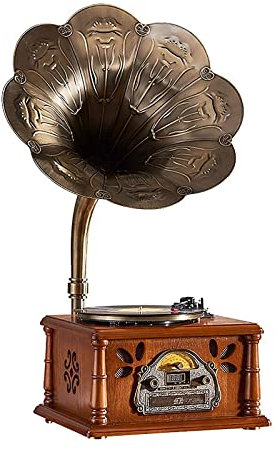 NOALED Record player retro, Phonograph Retro Gramophone Loudspeaker Antique Vinyl Record Player Bluetooth USB Vintage Radio Ornament