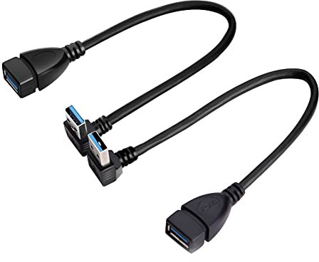 HSP-HSWITI SuperSpeed - Cavo dati di prolunga USB 3.0, adattatore da maschio a femmina a 90 gradi, cavo corto ad angolo verso l'alto e verso il basso, per dispositivi con porta USB (20 cm, 20 cm), 2