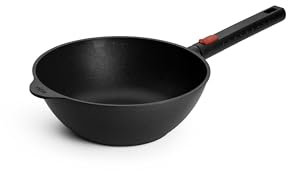 Woll Eco Logic QXR Poêle wok et mélangeur, inductive, Ø 24 cm, hauteur 10 cm, avec manche amovible, convient pour tous les types de feux, sans PFAS, revêtement antiadhésif, fonte d'aluminium, passe au