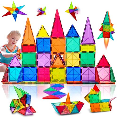 Magnetic Tiles Toys for Kids Age 3+, Magnetic Building Blocks Set Creativity Gifts for Boys Girls Christmas Birthday-34pcs