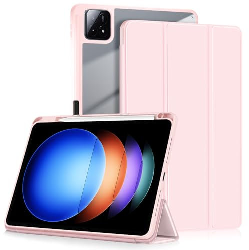Yiernuo Funda para Xiaomi Pad 6S Pro 12.4 Pulgadas 2024 Tablet,Folio Translúcido Carcasa con Soporte Función y Auto-Sueño/Estela,Rosa