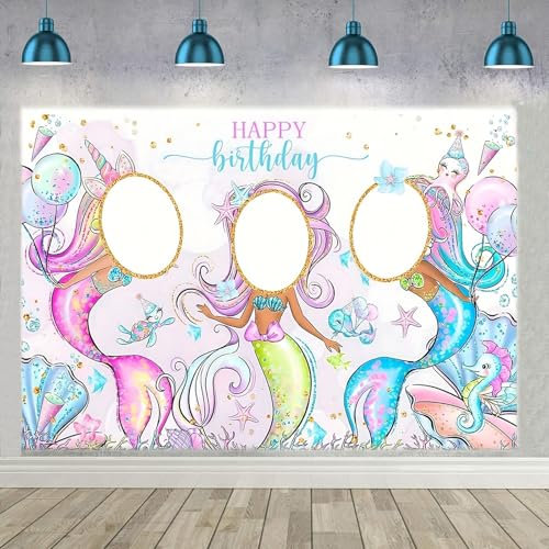 ALEGRE Meerjungfrau Geburtstag Deko Banner, Meerjungfrauen Deko Kindergeburtstag Hintergrund, Happy Birthday Banner, Meerjungfrau Fotowand Hintergrund Geburtstag Dekoration, Foto Requisiten(100x60cm)