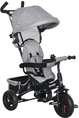 HOMCOM 6 in 1 Trike, Kids Tricycle, Pedal Push Bike w/Parent Handle, Removable Canopy, 5-Point Safety Belt, Storage, Footrest, Brake, for 1-5 Years Toddler, Grey