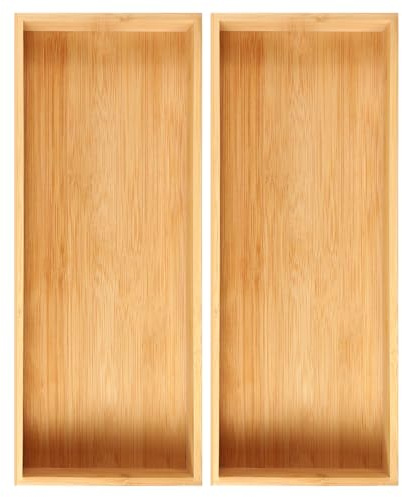Fabsome Kitchen Utensil Drawer Organizer, Bamboo Silverware Cutlery Flatware Organizer Bins for Drawer, Wooden Container Storage Trays for Bathroom Vanity Junk Drawer, 15 x 6 Set of 2