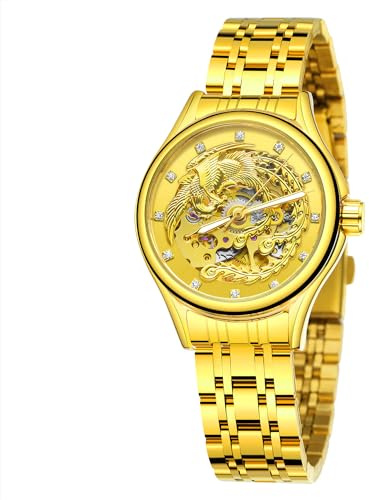 Winner Damen Automatische mechanische Uhren Armbanduhren Damenuhr Wasserdicht Senhoras Assistir Phoenix Gold Uhr