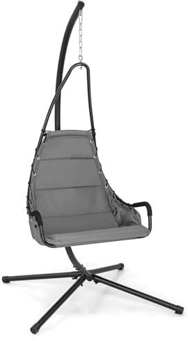 GOPLUS Hängesessel mit Gestell, Hängeschaukel mit Ständer bis 120 kg belastbar, Hängestuhl ergonomisch mit 82cm breitem gepolstertem Sitz, Hängekorb Hängesitz Sessel für Indoor Outdoor (Grau)